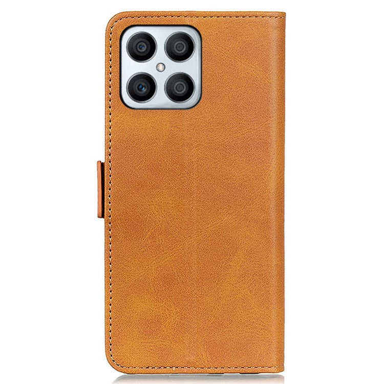 Textured PU Leather Phone Cover for Honor X8 4G, Stand Wallet Folio Flip Magnetic Cover - Brown