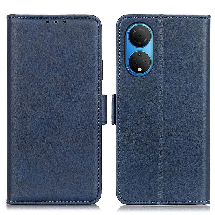 Textured PU Leather Phone Cover for Honor X7, Double Magnetic Clasp Foldable Stand Wallet Shell Protector - Blue