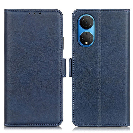 Textured PU Leather Phone Cover for Honor X7, Double Magnetic Clasp Foldable Stand Wallet Shell Protector - Blue