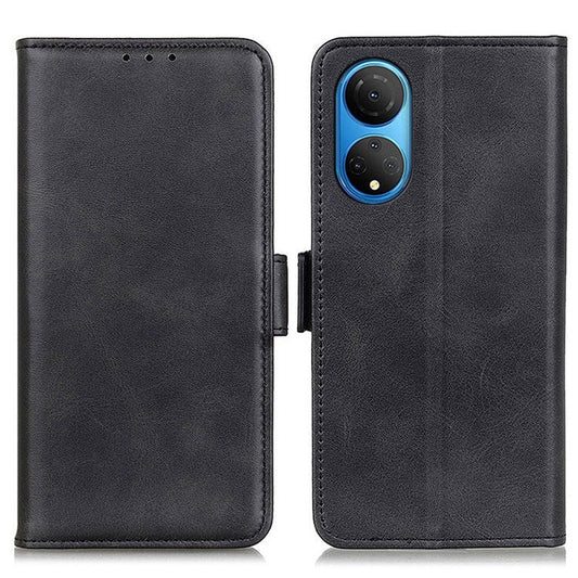 Textured PU Leather Phone Cover for Honor X7, Double Magnetic Clasp Foldable Stand Wallet Shell Protector - Black