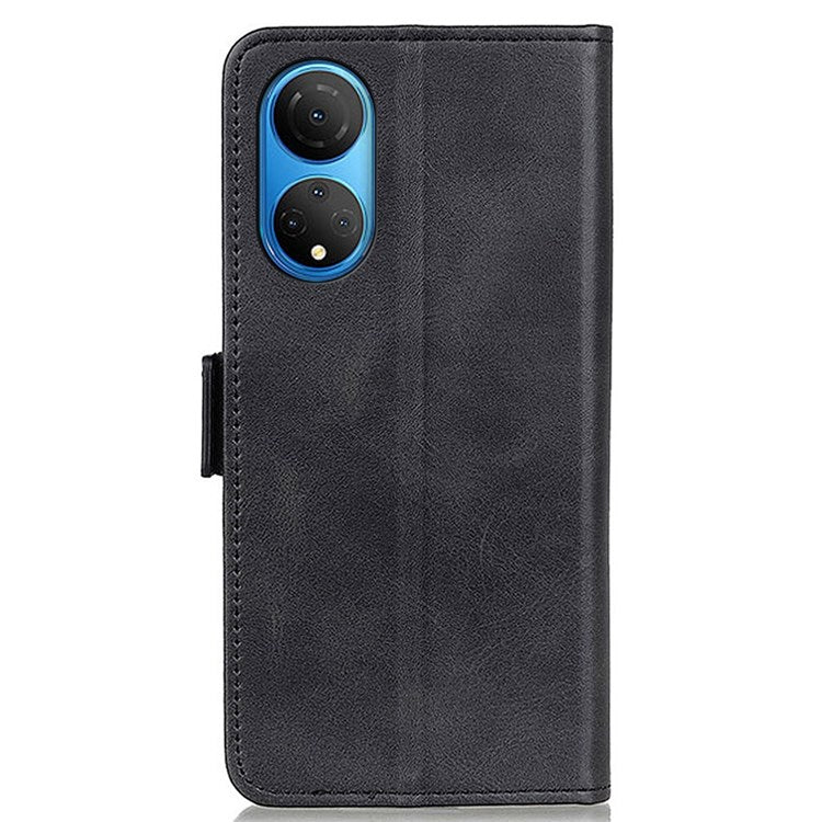 Textured PU Leather Phone Cover for Honor X7, Double Magnetic Clasp Foldable Stand Wallet Shell Protector - Black