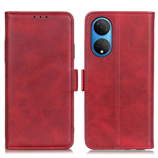 Textured PU Leather Phone Cover for Honor X7, Double Magnetic Clasp Foldable Stand Wallet Shell Protector - Red