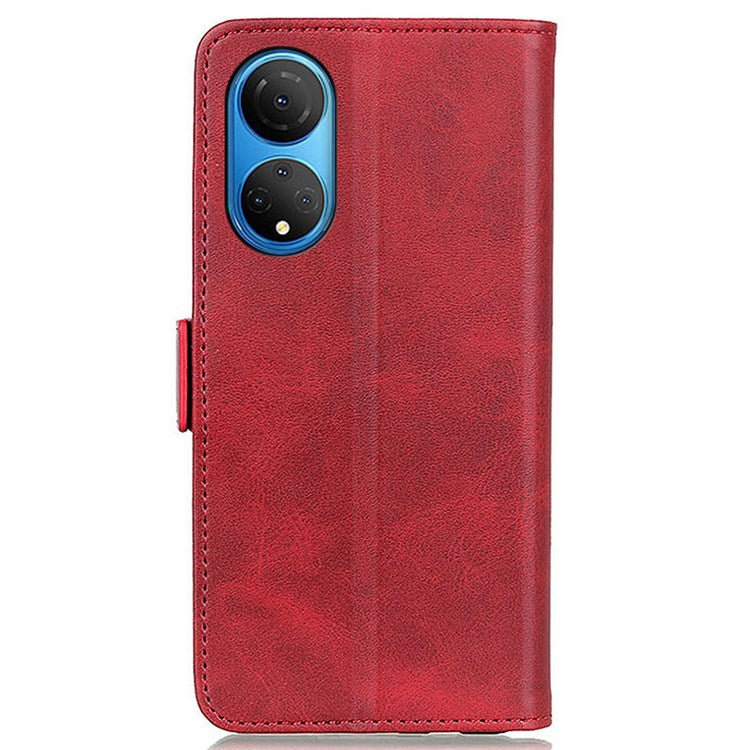 Textured PU Leather Phone Cover for Honor X7, Double Magnetic Clasp Foldable Stand Wallet Shell Protector - Red