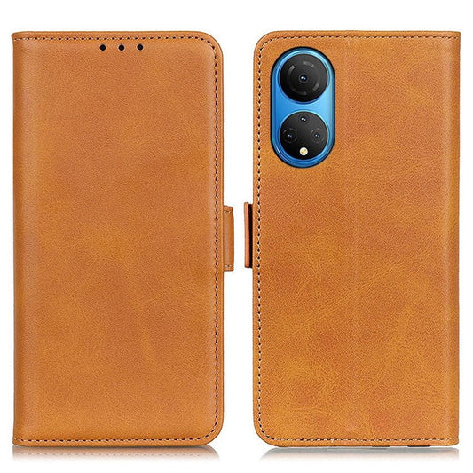 Textured PU Leather Phone Cover for Honor X7, Double Magnetic Clasp Foldable Stand Wallet Shell Protector - Brown