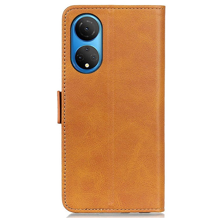 Textured PU Leather Phone Cover for Honor X7, Double Magnetic Clasp Foldable Stand Wallet Shell Protector - Brown
