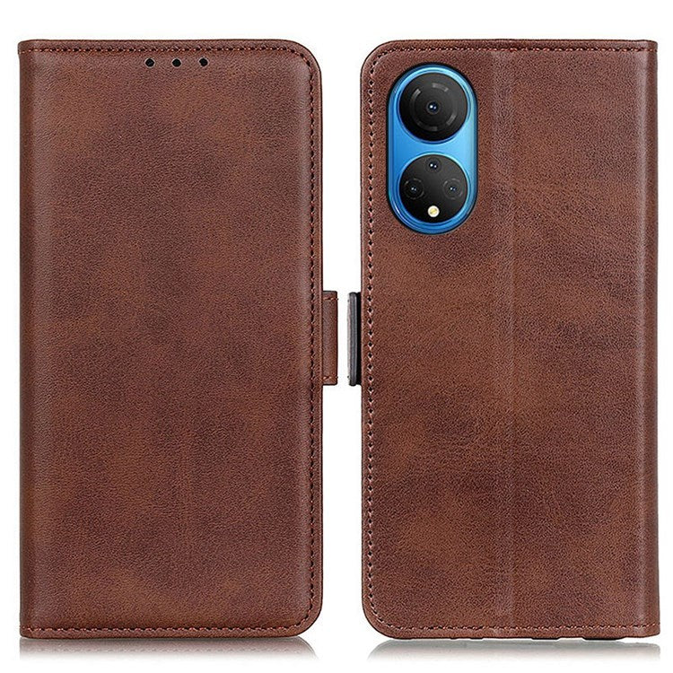 Textured PU Leather Phone Cover for Honor X7, Double Magnetic Clasp Foldable Stand Wallet Shell Protector - Coffee