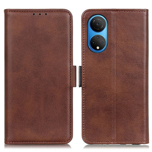 Textured PU Leather Phone Cover for Honor X7, Double Magnetic Clasp Foldable Stand Wallet Shell Protector - Coffee