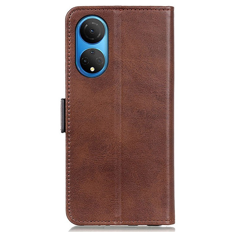 Textured PU Leather Phone Cover for Honor X7, Double Magnetic Clasp Foldable Stand Wallet Shell Protector - Coffee
