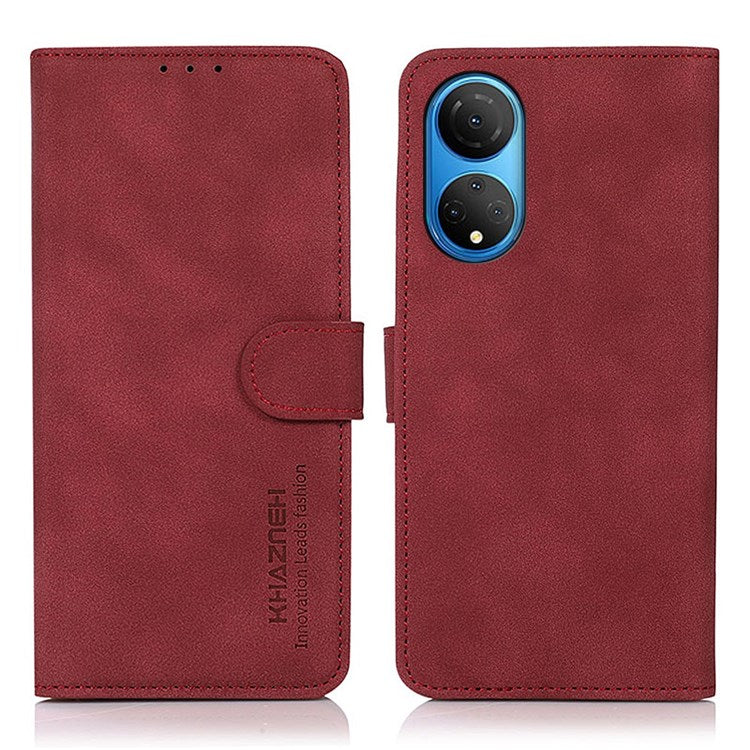 KHAZNEH Flip Phone Cover for Honor X7, Textured PU Leather Wallet Magnet Viewing Stand Function Cover - Red