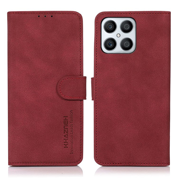 KHAZNEH Wallet Case for Honor X8 4G, Textured PU Leather Magnetic Closure Stand Shockproof Protective Flip Cover - Red