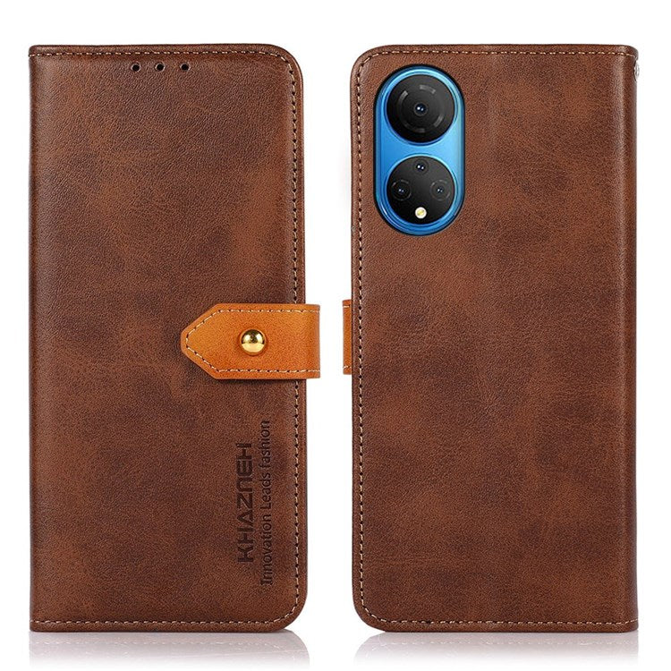 KHAZNEH for Honor X7 Shockproof Magnetic Closure Stand Cover, Dual Color Leather Flip Wallet Phone Case - Brown