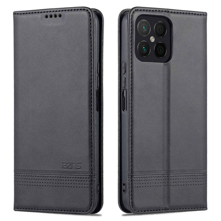 AZNS for Honor X8 4G PU Leather Flip Protective Cover Stand Magnetic Auto-absorbed TPU Shockproof Inner Case with Wallet Function - Black