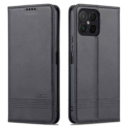 AZNS for Honor X8 4G PU Leather Flip Protective Cover Stand Magnetic Auto-absorbed TPU Shockproof Inner Case with Wallet Function - Black