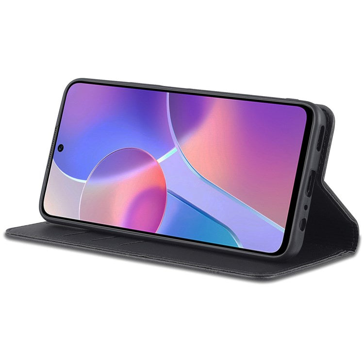 AZNS for Honor X8 4G PU Leather Flip Protective Cover Stand Magnetic Auto-absorbed TPU Shockproof Inner Case with Wallet Function - Black