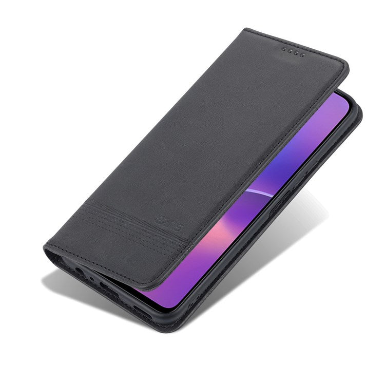 AZNS for Honor X8 4G PU Leather Flip Protective Cover Stand Magnetic Auto-absorbed TPU Shockproof Inner Case with Wallet Function - Black