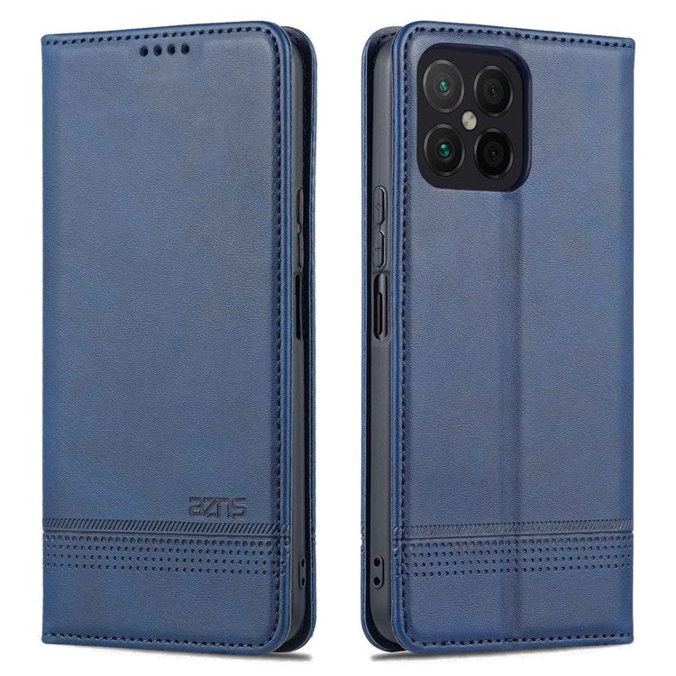 AZNS for Honor X8 4G PU Leather Flip Protective Cover Stand Magnetic Auto-absorbed TPU Shockproof Inner Case with Wallet Function - Blue