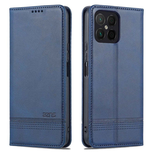 AZNS for Honor X8 4G PU Leather Flip Protective Cover Stand Magnetic Auto-absorbed TPU Shockproof Inner Case with Wallet Function - Blue
