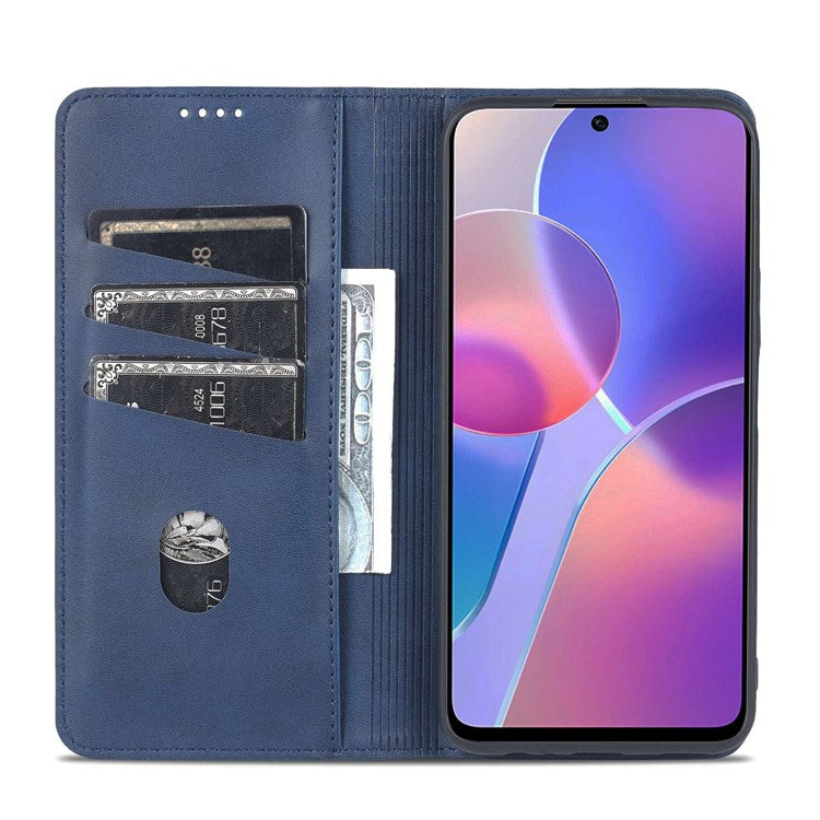 AZNS for Honor X8 4G PU Leather Flip Protective Cover Stand Magnetic Auto-absorbed TPU Shockproof Inner Case with Wallet Function - Blue