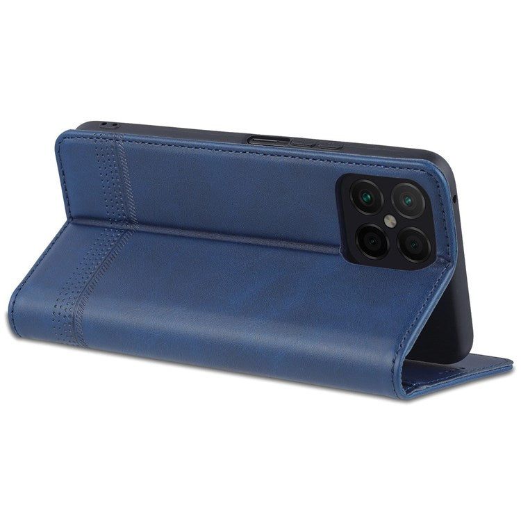 AZNS for Honor X8 4G PU Leather Flip Protective Cover Stand Magnetic Auto-absorbed TPU Shockproof Inner Case with Wallet Function - Blue