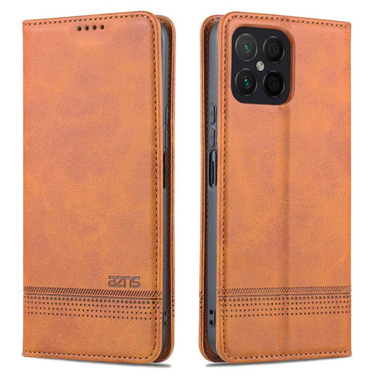 AZNS for Honor X8 4G PU Leather Flip Protective Cover Stand Magnetic Auto-absorbed TPU Shockproof Inner Case with Wallet Function - Brown