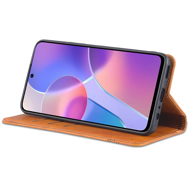 AZNS for Honor X8 4G PU Leather Flip Protective Cover Stand Magnetic Auto-absorbed TPU Shockproof Inner Case with Wallet Function - Brown