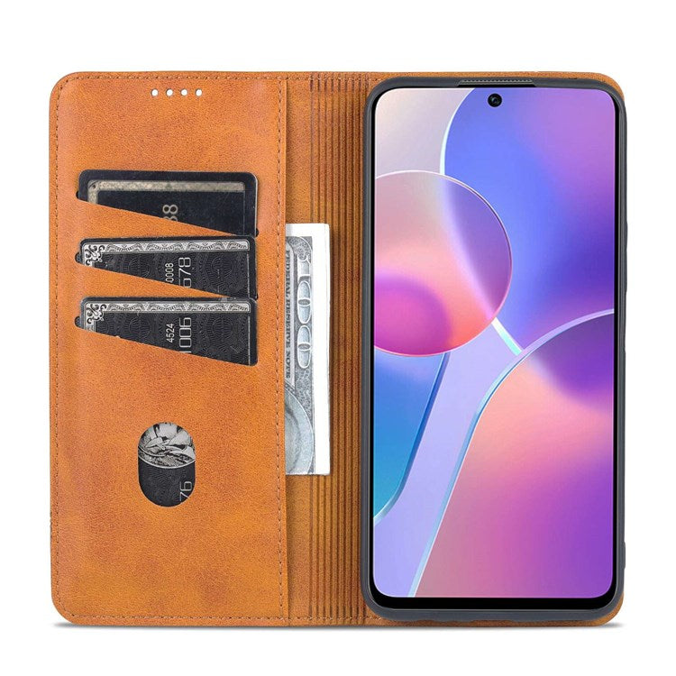 AZNS for Honor X8 4G PU Leather Flip Protective Cover Stand Magnetic Auto-absorbed TPU Shockproof Inner Case with Wallet Function - Brown