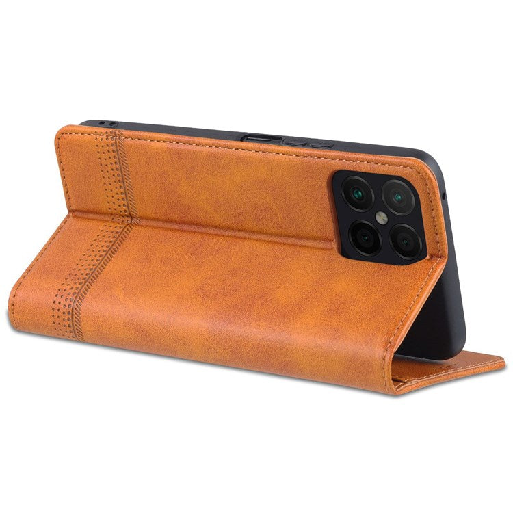 AZNS for Honor X8 4G PU Leather Flip Protective Cover Stand Magnetic Auto-absorbed TPU Shockproof Inner Case with Wallet Function - Brown