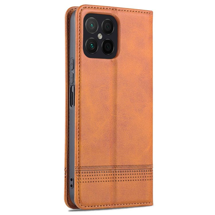 AZNS for Honor X8 4G PU Leather Flip Protective Cover Stand Magnetic Auto-absorbed TPU Shockproof Inner Case with Wallet Function - Brown