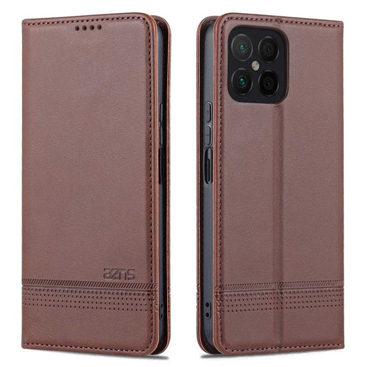 AZNS for Honor X8 4G PU Leather Flip Protective Cover Stand Magnetic Auto-absorbed TPU Shockproof Inner Case with Wallet Function - Coffee