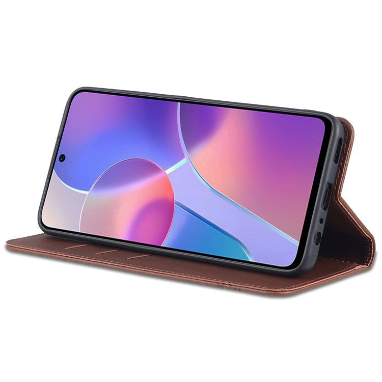 AZNS for Honor X8 4G PU Leather Flip Protective Cover Stand Magnetic Auto-absorbed TPU Shockproof Inner Case with Wallet Function - Coffee