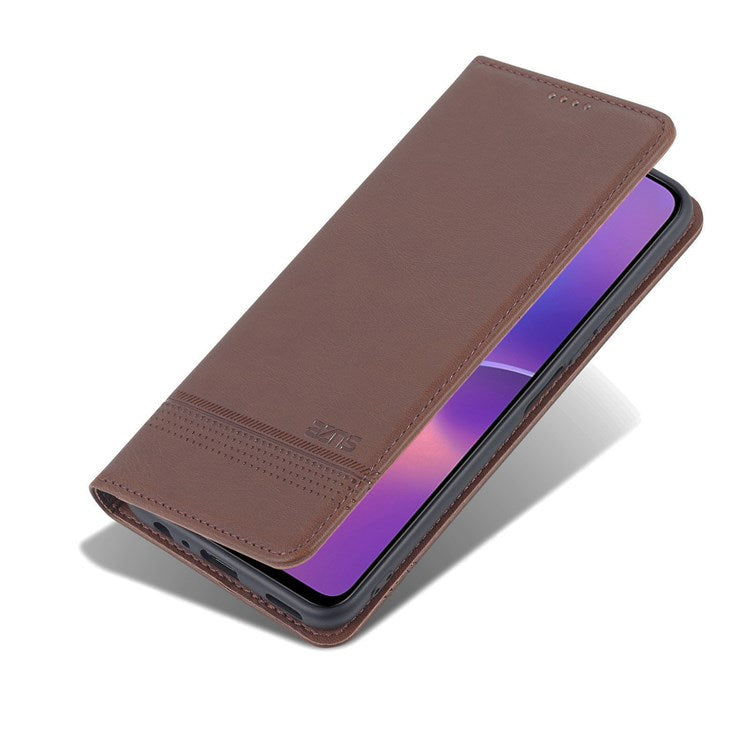 AZNS for Honor X8 4G PU Leather Flip Protective Cover Stand Magnetic Auto-absorbed TPU Shockproof Inner Case with Wallet Function - Coffee