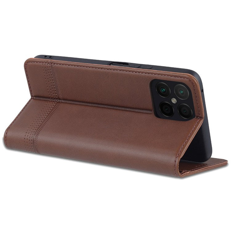 AZNS for Honor X8 4G PU Leather Flip Protective Cover Stand Magnetic Auto-absorbed TPU Shockproof Inner Case with Wallet Function - Coffee