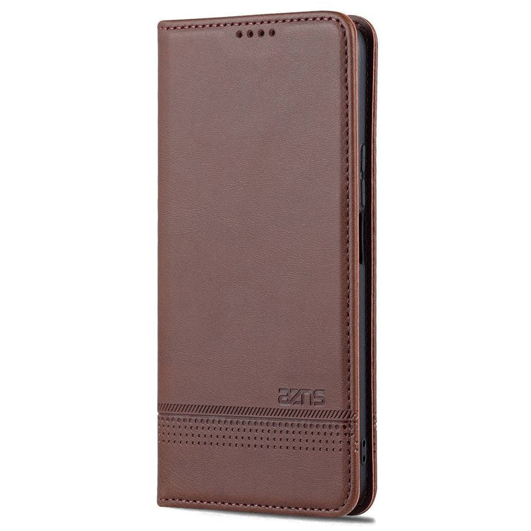 AZNS for Honor X8 4G PU Leather Flip Protective Cover Stand Magnetic Auto-absorbed TPU Shockproof Inner Case with Wallet Function - Coffee