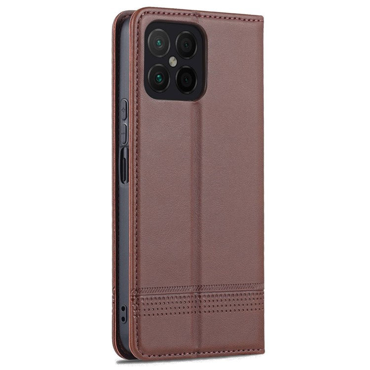 AZNS for Honor X8 4G PU Leather Flip Protective Cover Stand Magnetic Auto-absorbed TPU Shockproof Inner Case with Wallet Function - Coffee