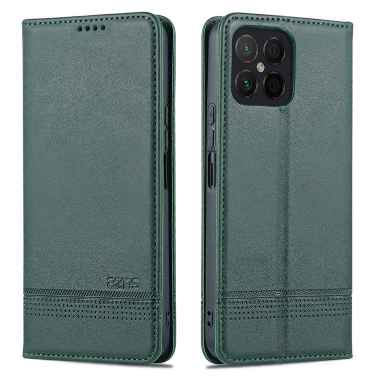 AZNS for Honor X8 4G PU Leather Flip Protective Cover Stand Magnetic Auto-absorbed TPU Shockproof Inner Case with Wallet Function - Green