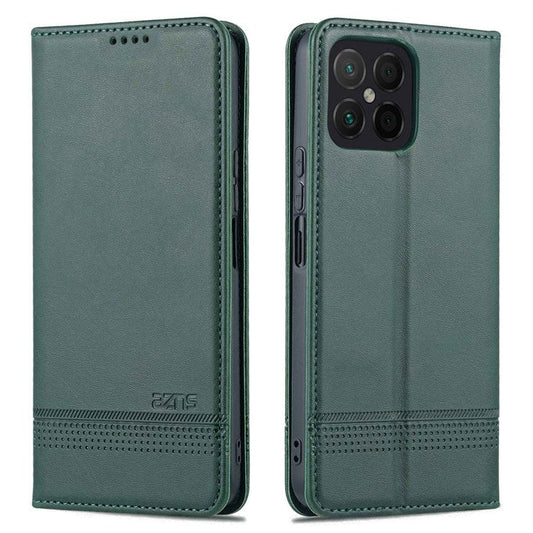 AZNS for Honor X8 4G PU Leather Flip Protective Cover Stand Magnetic Auto-absorbed TPU Shockproof Inner Case with Wallet Function - Green