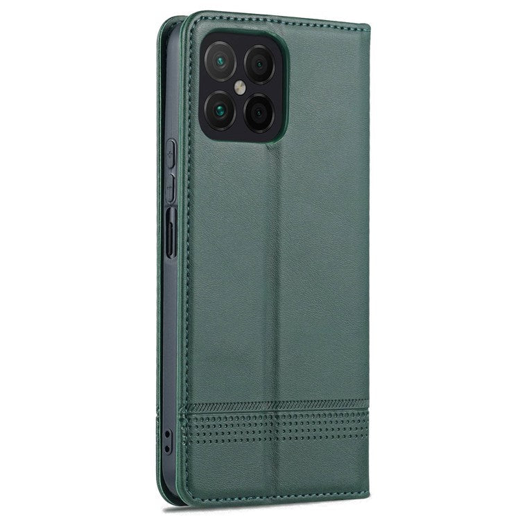 AZNS for Honor X8 4G PU Leather Flip Protective Cover Stand Magnetic Auto-absorbed TPU Shockproof Inner Case with Wallet Function - Green