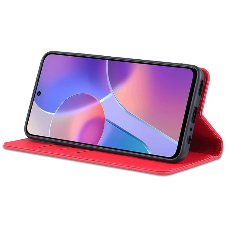 AZNS for Honor X8 4G PU Leather Flip Protective Cover Stand Magnetic Auto-absorbed TPU Shockproof Inner Case with Wallet Function - Red