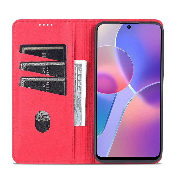 AZNS for Honor X8 4G PU Leather Flip Protective Cover Stand Magnetic Auto-absorbed TPU Shockproof Inner Case with Wallet Function - Red