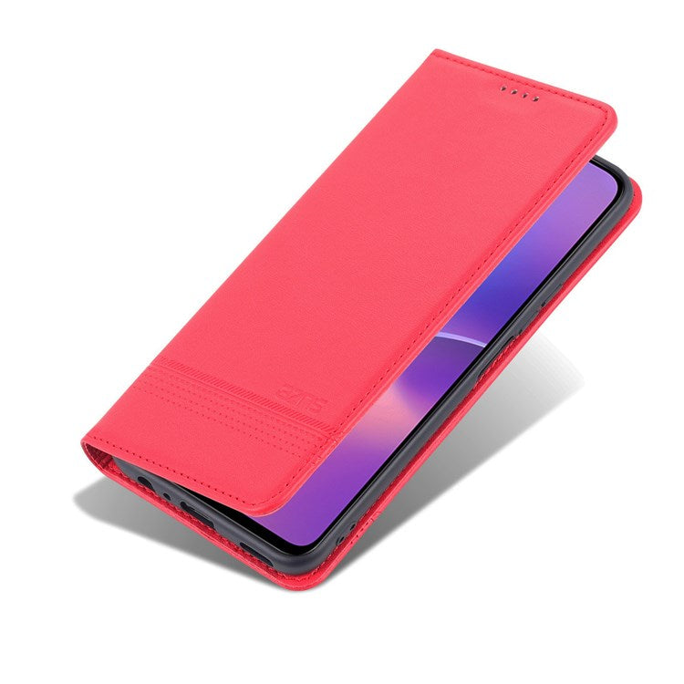 AZNS for Honor X8 4G PU Leather Flip Protective Cover Stand Magnetic Auto-absorbed TPU Shockproof Inner Case with Wallet Function - Red