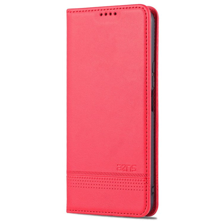 AZNS for Honor X8 4G PU Leather Flip Protective Cover Stand Magnetic Auto-absorbed TPU Shockproof Inner Case with Wallet Function - Red
