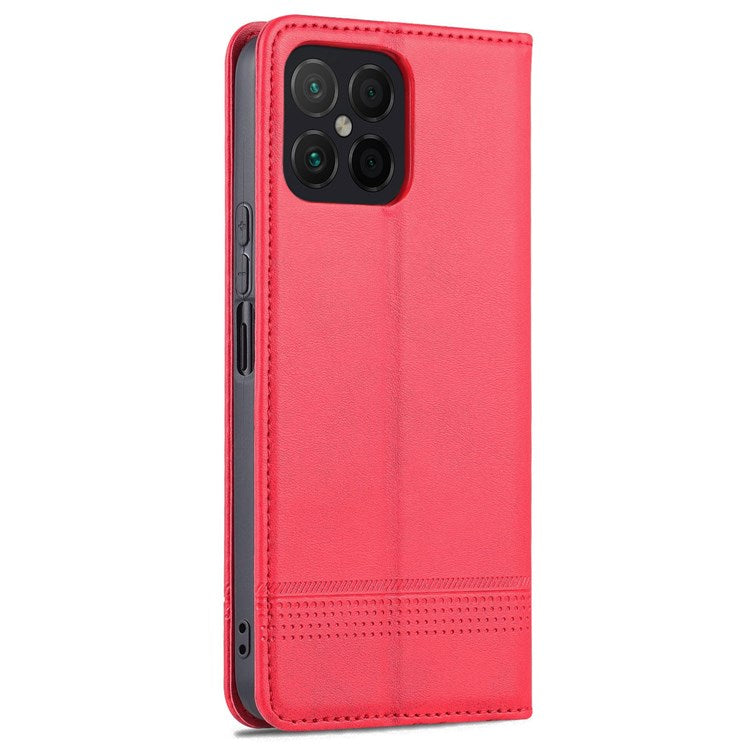 AZNS for Honor X8 4G PU Leather Flip Protective Cover Stand Magnetic Auto-absorbed TPU Shockproof Inner Case with Wallet Function - Red