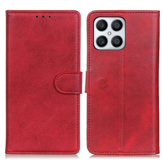 For Honor X8 4G Viewing Stand Wallet PU Leather Cover Shockproof Protective Phone Case - Red