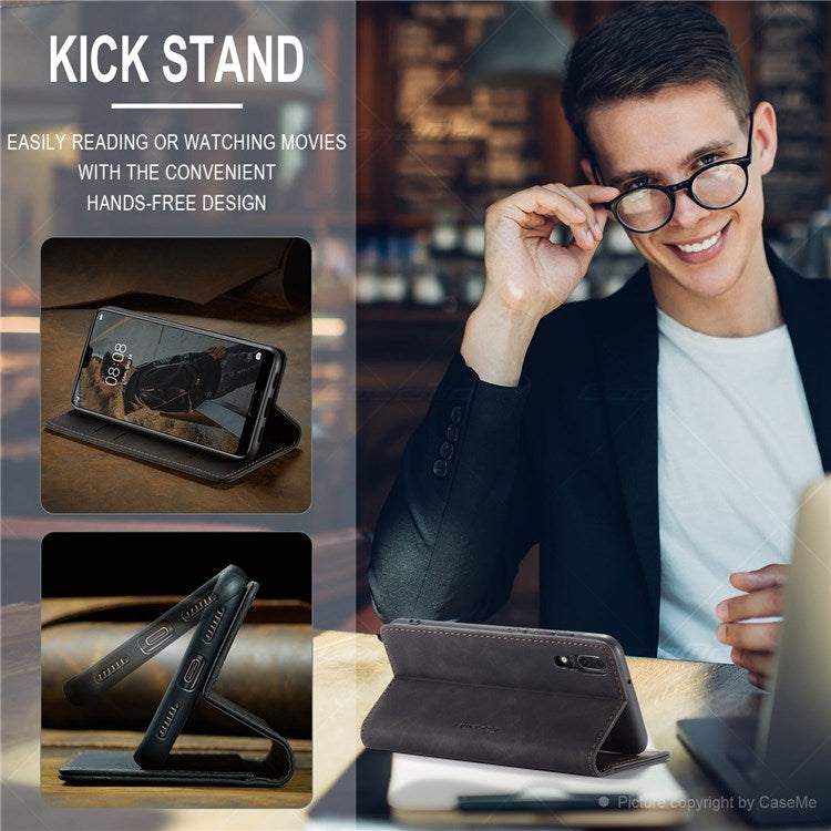 CASEME 013 Series For Huawei P20 Foldable Stand Phone Cover Auto-absorbed PU Leather Wallet Phone Case - Black