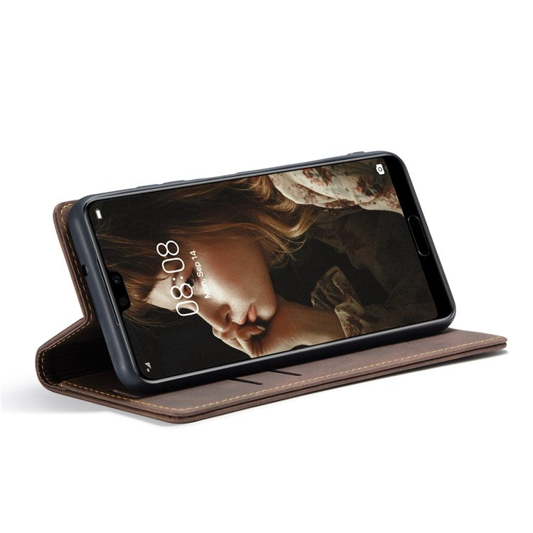 CASEME 013 Series For Huawei P20 Foldable Stand Phone Cover Auto-absorbed PU Leather Wallet Phone Case - Coffee