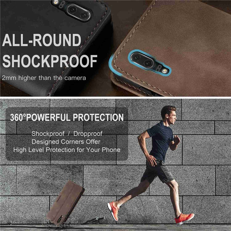 CASEME 013 Series For Huawei P20 Foldable Stand Phone Cover Auto-absorbed PU Leather Wallet Phone Case - Coffee