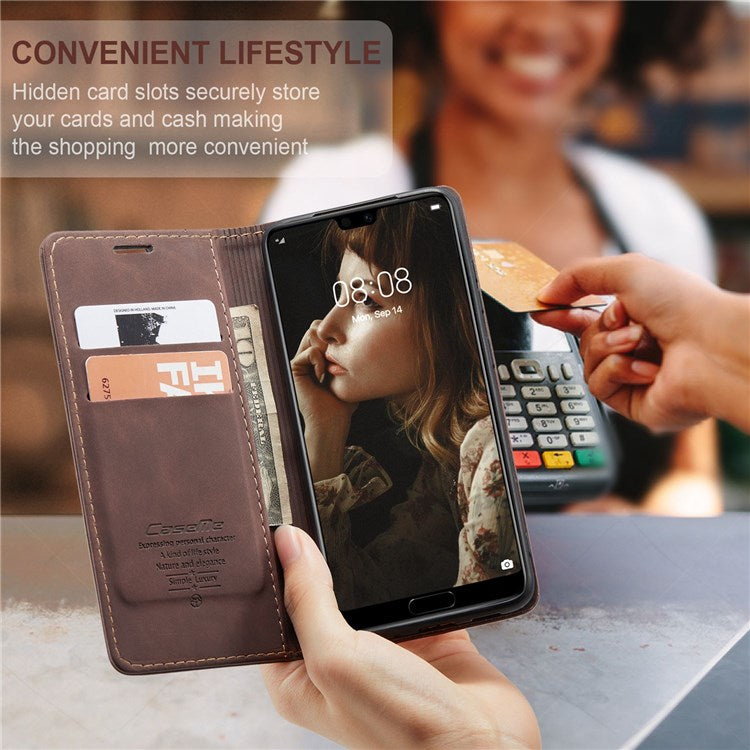 CASEME 013 Series For Huawei P20 Foldable Stand Phone Cover Auto-absorbed PU Leather Wallet Phone Case - Coffee