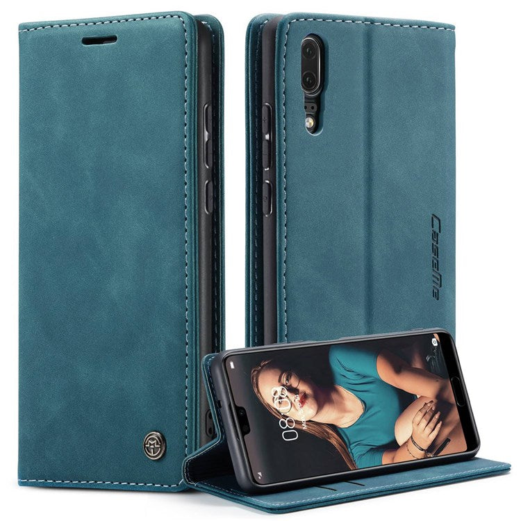 CASEME 013 Series For Huawei P20 Foldable Stand Phone Cover Auto-absorbed PU Leather Wallet Phone Case - Blue