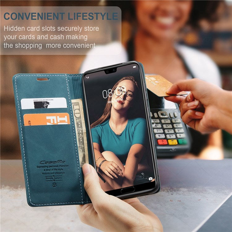 CASEME 013 Series For Huawei P20 Foldable Stand Phone Cover Auto-absorbed PU Leather Wallet Phone Case - Blue