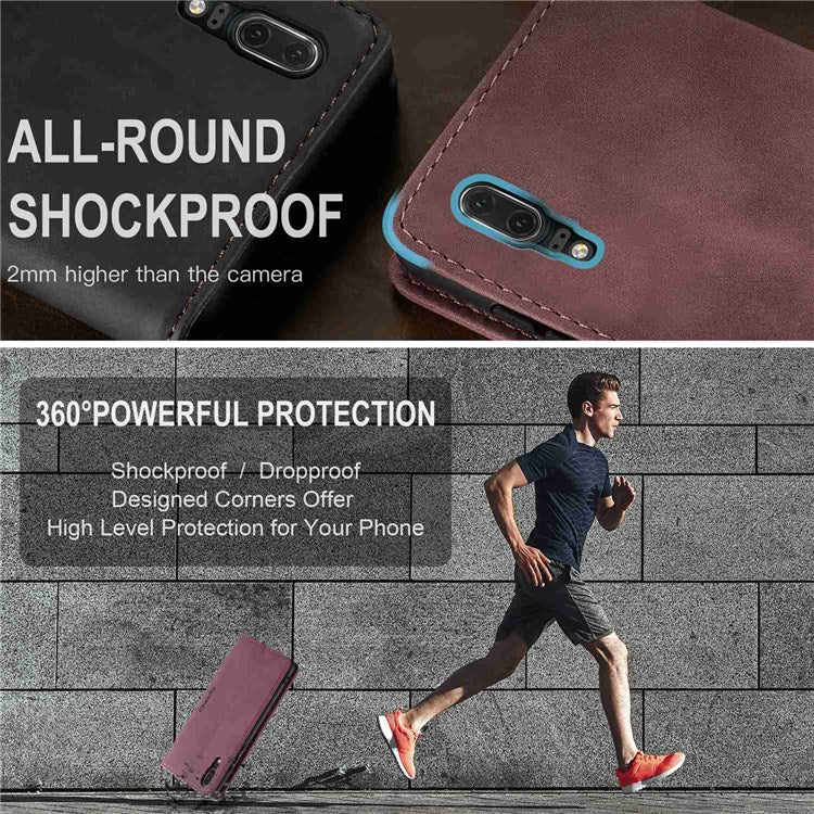 CASEME 013 Series For Huawei P20 Foldable Stand Phone Cover Auto-absorbed PU Leather Wallet Phone Case - Wine Red